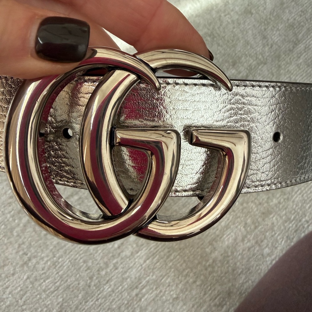 Gucci Wide Marmont Metallic Silver/Silver Buckle